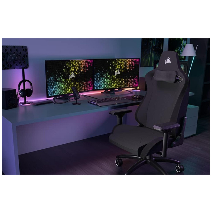Silla Gamer Corsair TC200 Soft Fabric CF-9010049-WW - Ajustable, tela suave y transpirable, estructura de acero, apoyabrazos, color negro