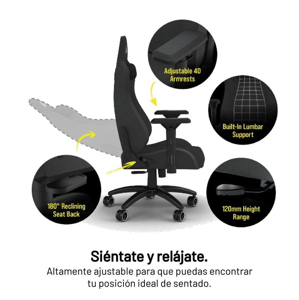 Silla Gamer Corsair TC200 Soft Fabric CF-9010049-WW - Ajustable, tela suave y transpirable, estructura de acero, apoyabrazos, color negro