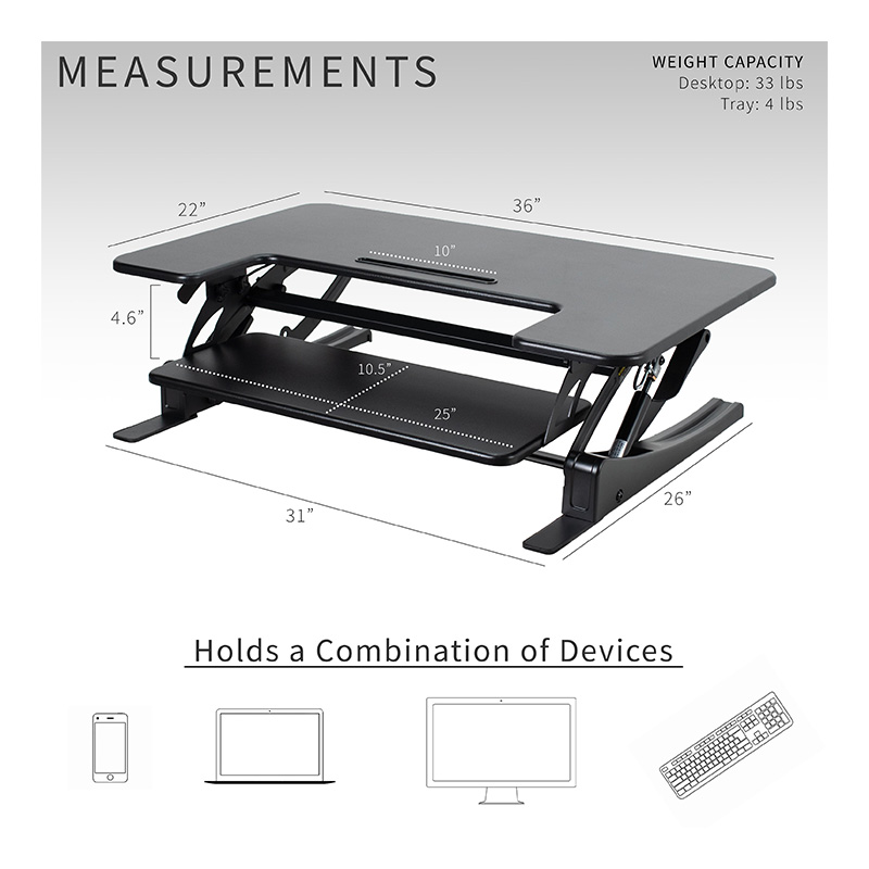 Mesa VIVO DESK-V000V - Convertidor de escritorio para trabajar de pie o sentado, ergonómico, superficie hasta 36", soporta hasta 33lbs, ajuste de altura desde 6.5" hasta 17", color negro.