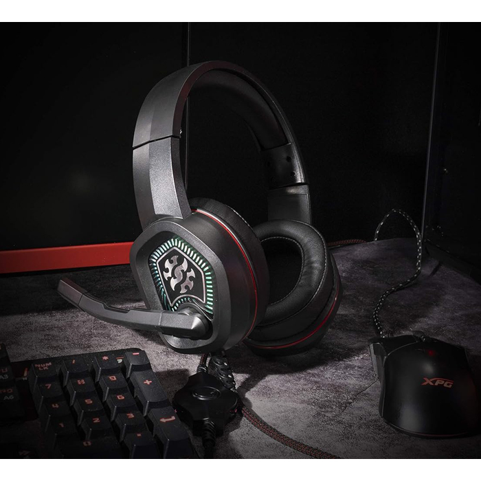 Auricular ADATA XPG Emix H20 - Audífono alámbrico con micrófono para gamer, iluminación rgb, sonido envolvente 7.1, conector usb, color negro/rojo. EMIX H20