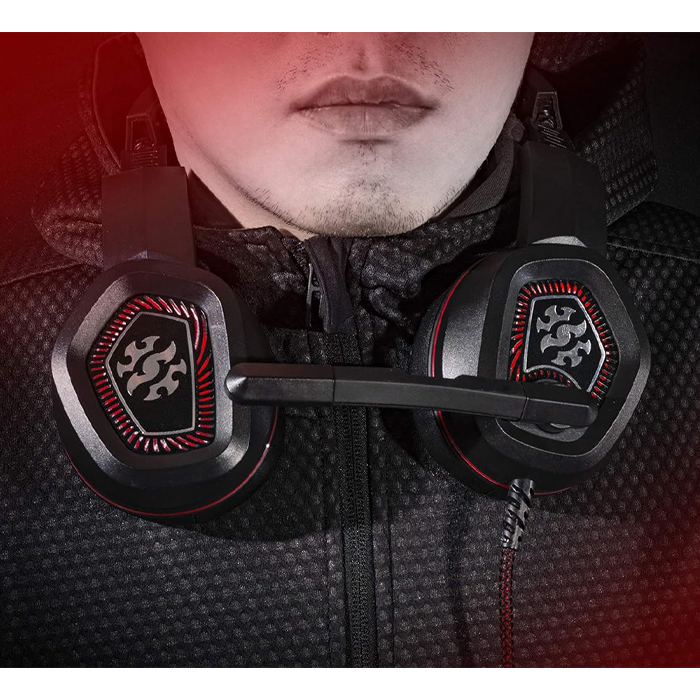 Auricular ADATA XPG Emix H20 - Audífono alámbrico con micrófono para gamer, iluminación rgb, sonido envolvente 7.1, conector usb, color negro/rojo. EMIX H20