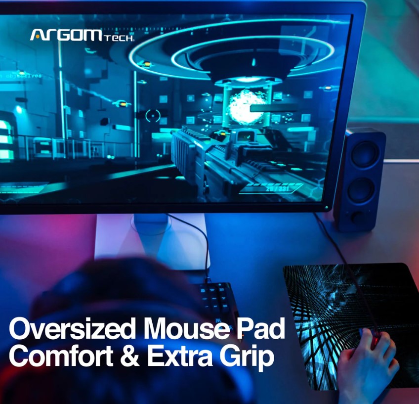 Mousepad Argom Combat - Resistente, tejido sintético, antideslizante, color negro/azul.