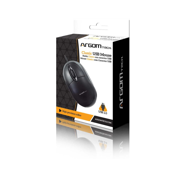 Mouse Argom - Ratón óptico, ergonómico, 800 dpi, 3 botones, usb, color negro.