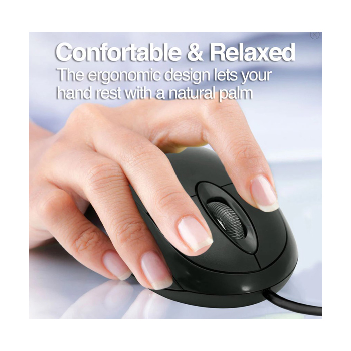 Mouse Argom - Ratón óptico, ergonómico, 800 dpi, 3 botones, usb, color negro.