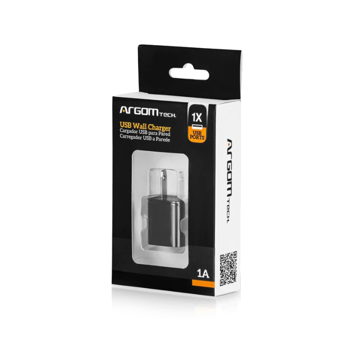 Conector de Pared Argom Tech - USB 1A, para celulares, tablet, laptops, 5V, cargador.