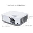 Viewsonic PA503W - 3600 Lumens, Resolución WXGA (1280x800), 22000:1, Lámpara Hasta 15000 Horas, HDMI, VGA, RS232, PA503W.