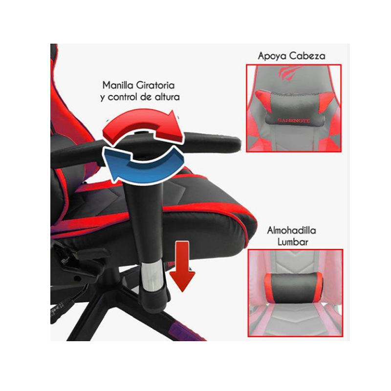 Silla para Gamers Havit GC932 - Reposacabezas Ajustable, Almohadillas Lumbares, reposabrazos, Negro/Rojo GC932-BKR