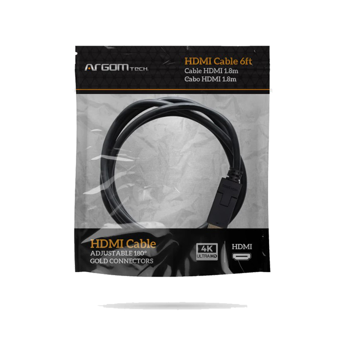 Cable HDMI Argom Giratorio ARG-CB-1910 - Cable HDMI macho/HDMI macho, v2.0, (6pies)color negro.