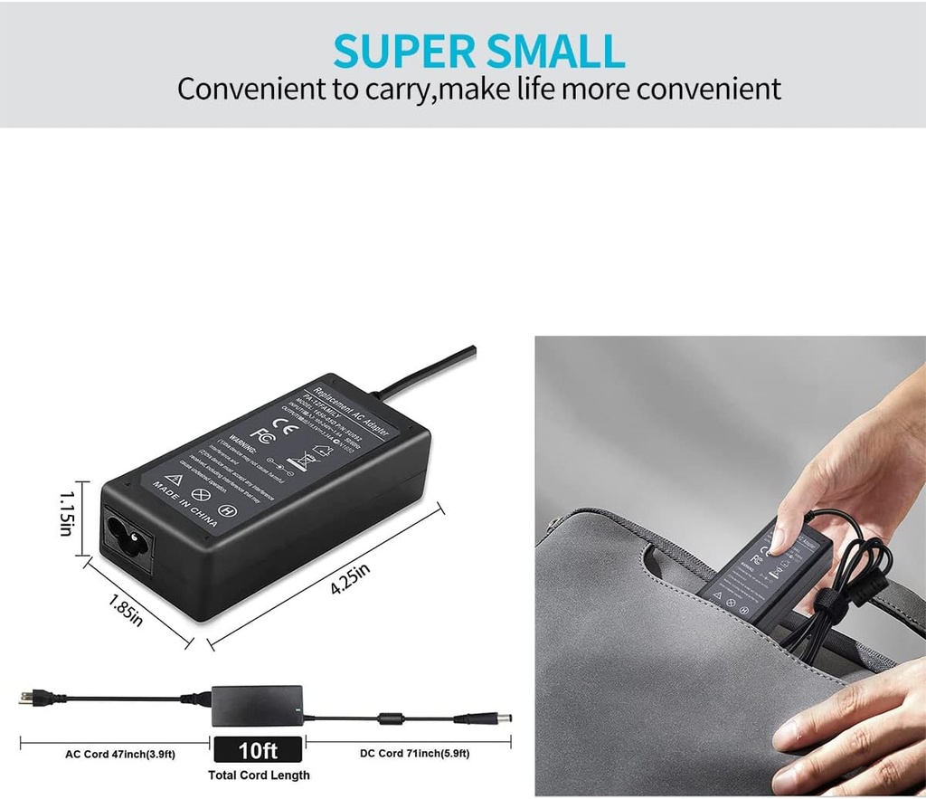 Adaptador de poder para portátiL Dell Inspiron 15 3520 3521 3531 3541 3542 3543 3537 15R 5520 5521 7520 N5110 N5040 N5050 5547 P26E, 19.5 V, 3.34 A, 65 W, Conector de 7.4mm x 5.0mm B07WP78S6H