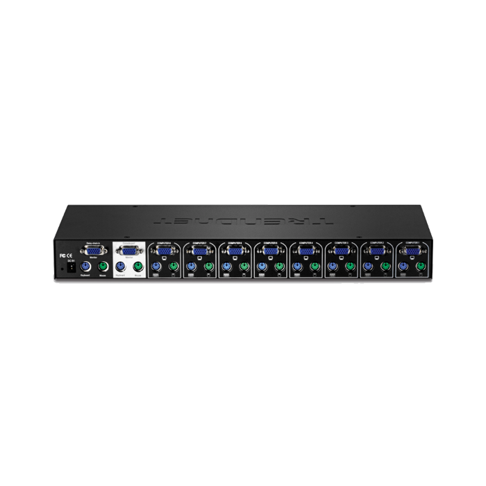 Conmutador KVM TRENDnet TK-802R - PS/2 de montaje en bastidor, de 8 puertos con OSD, sin cables.