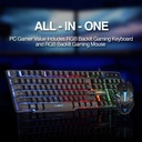 Teclado Argom - Combo de teclado y ratón óptico gaming, iluminación arcoiris, 800 DPI, Negro ARG-KB-2051BK