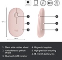 Mouse Logitech Pebble M350 - Ratón óptico inalámbrico, 1000 dpi, 3 botones, compatible con unifying, bluetooth/2.4Ghz, color rosado. 910-005769