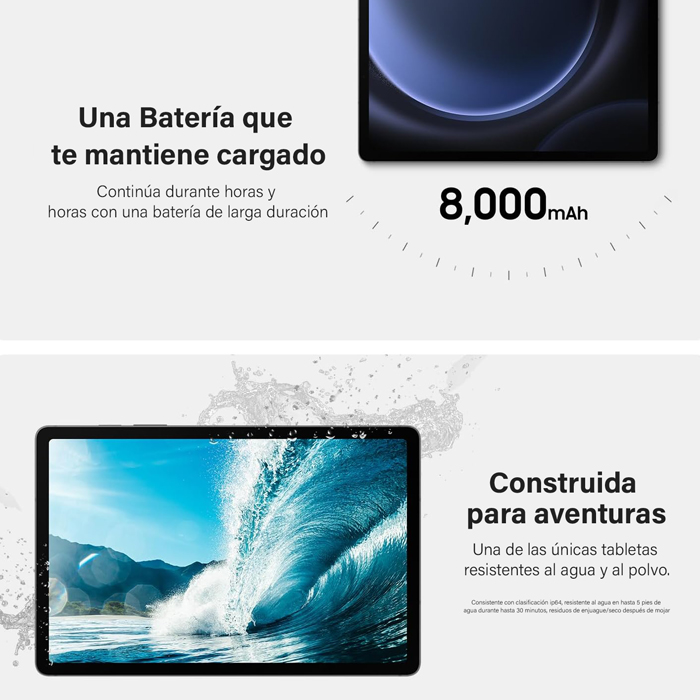 Tablet Samsung Galaxy Tab S9 FE (X510) - 128GB de 10.9", Wifi, 6GB RAM, Bluetooth, MicroSD, Android 13 , Color Plateado SM-X510