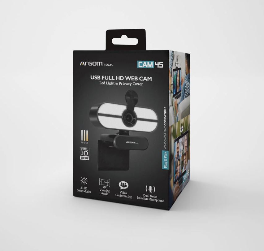 Argom ARG-WC-9145BK Webcams Argom CAM45 - Ideal para videoconferencia, micrófono, resolución 1080p, 30fps, usb 2.0, color negro. ARG-WC-9145BK