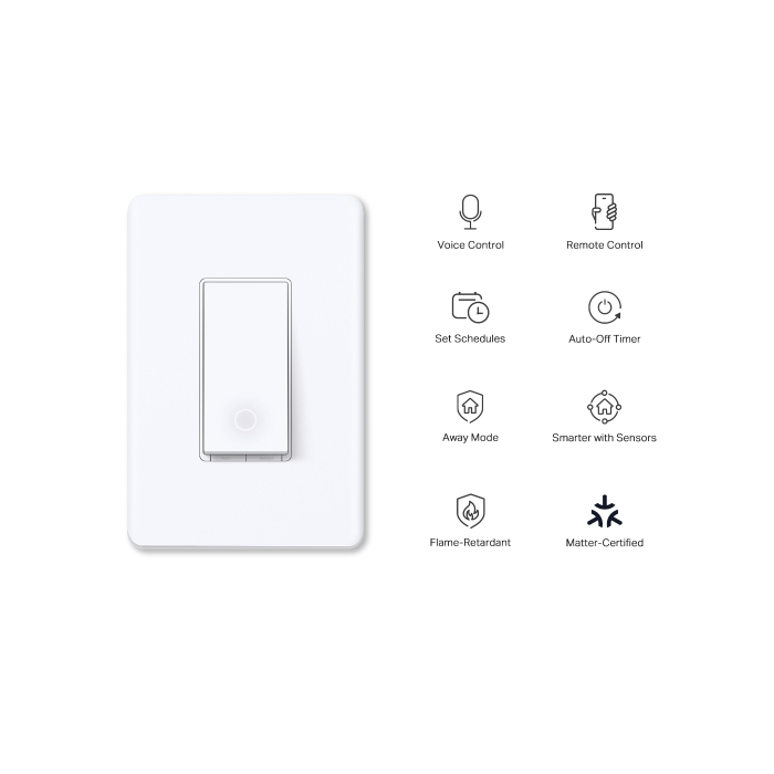 TP-Link Interruptor de 1 Toma luz inteligente, control de voz con Siri, Alexa y Google Assistant, Certificado UL, Temporizador y horario, Instalación guiada fácil, Requiere cable neutro, color: Blanco Tapo S505