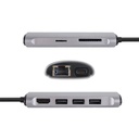 Hub VCOM CU463 - USB 3.0 Tipo C macho a USB 3.0, HDMI, RJ45, SD2, TF, PD, color gris.