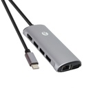 Hub VCOM CU463 - USB 3.0 Tipo C macho a USB 3.0, HDMI, RJ45, SD2, TF, PD, color gris.