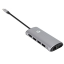 Hub VCOM CU463 - USB 3.0 Tipo C macho a USB 3.0, HDMI, RJ45, SD2, TF, PD, color gris.