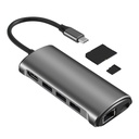 Hub VCOM CU463 - USB 3.0 Tipo C macho a USB 3.0, HDMI, RJ45, SD2, TF, PD, color gris.