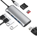 Hub VCOM CU463 - USB 3.0 Tipo C macho a USB 3.0, HDMI, RJ45, SD2, TF, PD, color gris.
