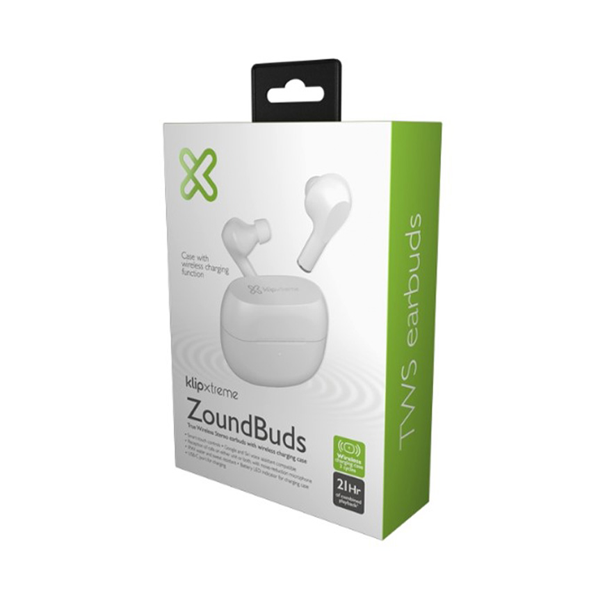 Auricular Klip ZoundBuds, audífonos con micrófono inalámbrico, Bluetooth® V5.1, omnidireccional, IPX4 resistente al agua, color blanco. KTE-250WH