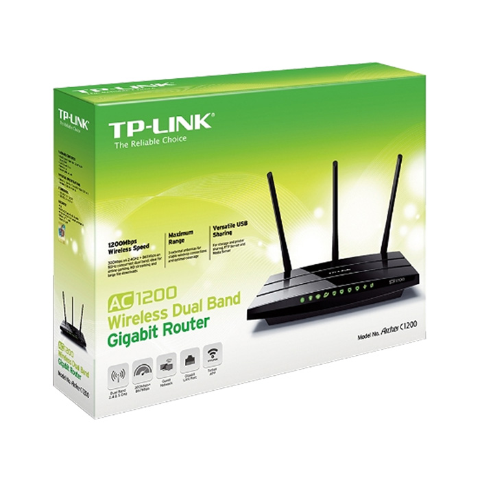 Enrutador Inalámbrico TP-Link Archer C1200 - 802.11ac (300Mbps+867Mbps), banda dual 2.4Ghz/5Ghz, 4 puertos 10/100/1000Mbps, 3 antenas, usb 2.0.