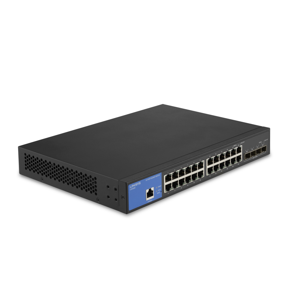 Conmutador (Switch) Linksys LGS328C - Gigabit de 24 puertos Ethernet a 10/100/1000Mbps, SFP + Uplinks. LGS328C
