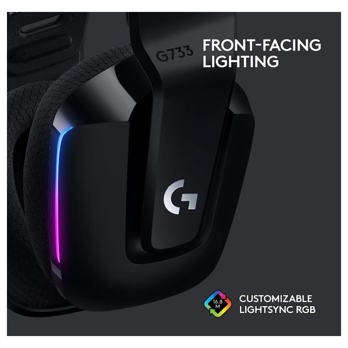 Auricular Logitech G733 LightSpeed RGB Wireless - Audífono con micrófono para gamer, inalámbrico, dts, compatible con PC/MAC/PS4, color negro.