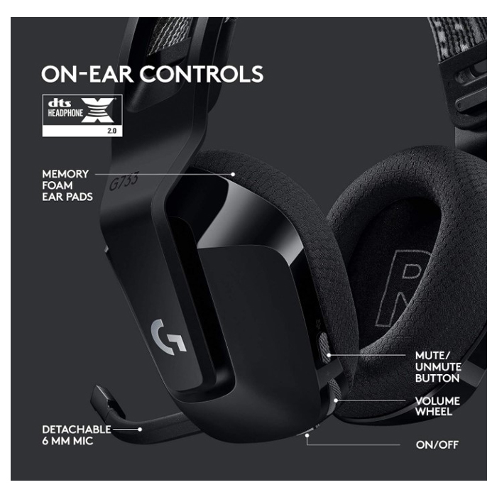 Auricular Logitech G733 LightSpeed RGB Wireless - Audífono con micrófono para gamer, inalámbrico, dts, compatible con PC/MAC/PS4, color negro.