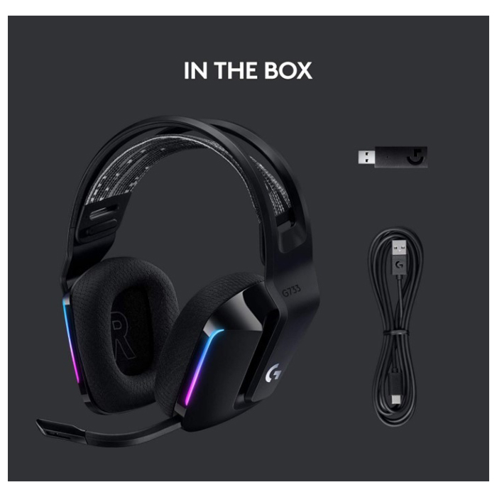 Auricular Logitech G733 LightSpeed RGB Wireless - Audífono con micrófono para gamer, inalámbrico, dts, compatible con PC/MAC/PS4, color negro.