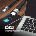 Cable Argom ARG-CB-0049BK Tipo-C a Tipo-C M/M - 6pies (1.8M), para celulares, tablet, laptops, 100W, transferencia hasta 480 Mbps, Nailon Trenzado