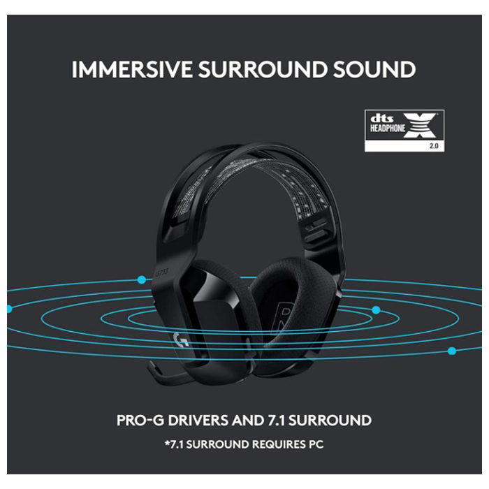 Auricular Logitech G733 LightSpeed RGB Wireless - Audífono con micrófono para gamer, inalámbrico, dts, compatible con PC/MAC/PS4, color negro.