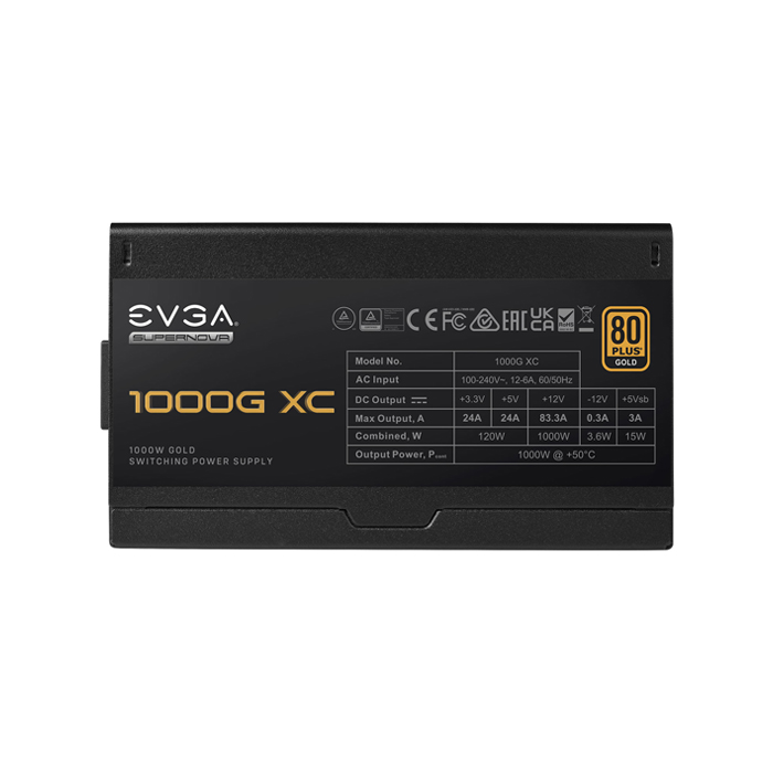 Fuente de Poder EVGA SuperNova 1000G XC - Potencia de 1000W modular, 24 pines ATX, conectores 2x 8 pines (4+4), 6x 8pines (6+2) PCI-E, 12x SATA, 80 plus gold. 520-5G-1000-K1