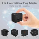 Argom ARG-AC-0298BK Adaptador de Viaje Universal Argom ARG-AC-0298BK, Puerto USB QC3.0 de 18 W, Puerto PD tipo C 20W, Negro ARG-AC-0298BK