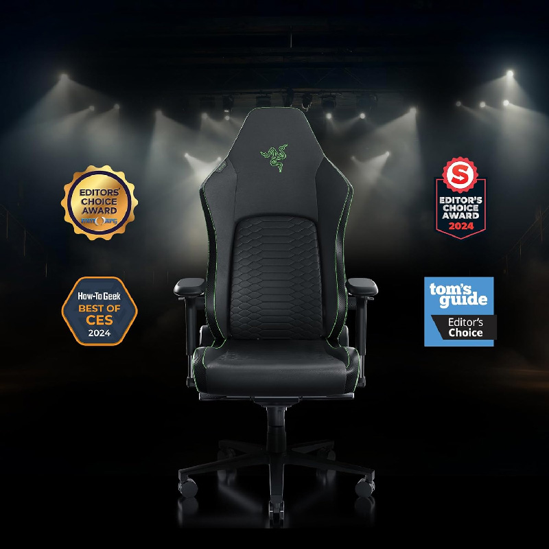 Silla para Gamers Razer Iskur V2 - Reposabrazo Ajustable 4D, Reposacabeza, Arcos Lumbares Integrados, Reclinación ajustable de 152º, Color: Negro/Verde. RZ38-04900100-R3U1