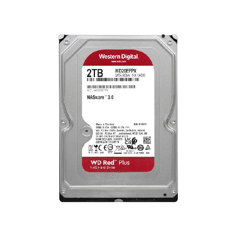 Disco Duro 3.5" Western Digital Red Plus Nas Hard Drive - Capacidad de 2TB, 128MB cache, 5400 rpm, SATA III (6Gb/s), ideal para almacenamiento Nas. WD20EFPX