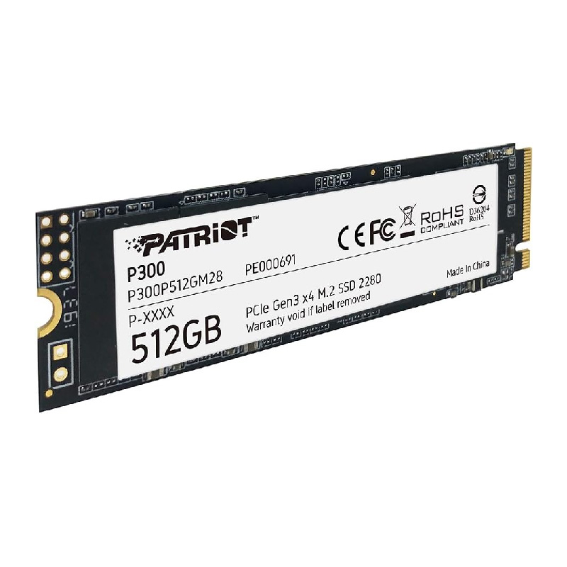 Unidad de Estado Sólido (SSD) Patriot P300 - PCIe NVMe 512GB - 1700MB/s de Lectura, 1100MB/s de Escritura, PCIe Gen3x4, M.2 (2280) P300P512GM28