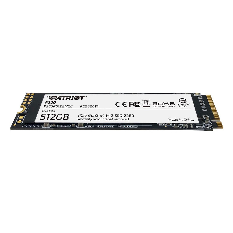 Unidad de Estado Sólido (SSD) Patriot P300 - PCIe NVMe 512GB - 1700MB/s de Lectura, 1100MB/s de Escritura, PCIe Gen3x4, M.2 (2280) P300P512GM28