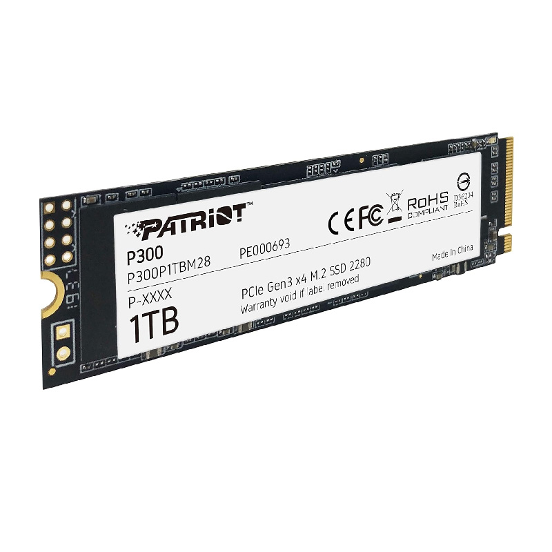 Unidad de Estado Sólido (SSD) Patriot P300 - PCIe NVMe 1TB - 2100MB/s de Lectura, 1650MB/s de Escritura, PCIe Gen3x4, M.2 (2280) P300P1TBM28