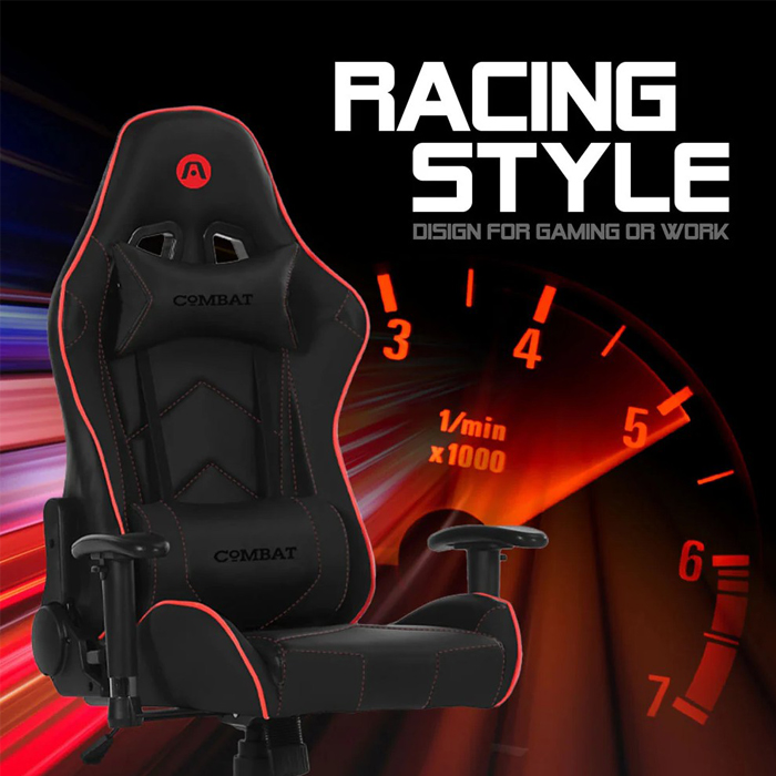 Silla para Gamers Argom ARG-CH-9010 ERGO FX1 - Reposacabezas Ajustable, Almohadillas Lumbares, reposabrazos, Negro. ARG-CH-9010BK