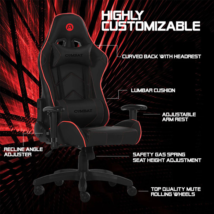 Silla para Gamers Argom ARG-CH-9010 ERGO FX1 - Reposacabezas Ajustable, Almohadillas Lumbares, reposabrazos, Negro. ARG-CH-9010BK