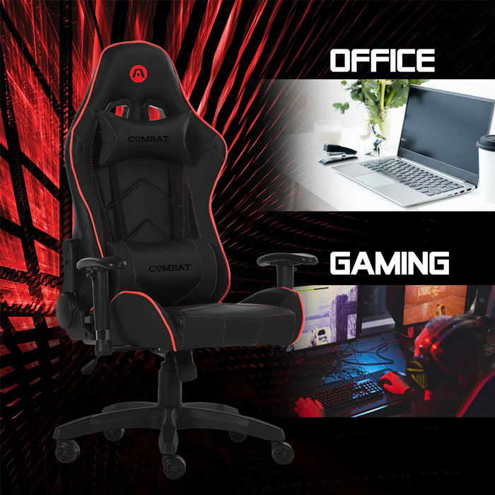 Silla para Gamers Argom ARG-CH-9010 ERGO FX1 - Reposacabezas Ajustable, Almohadillas Lumbares, reposabrazos, Negro. ARG-CH-9010BK