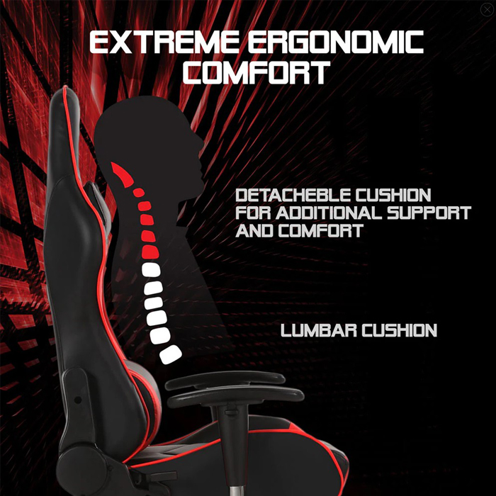 Silla para Gamers Argom ARG-CH-9010 ERGO FX1 - Reposacabezas Ajustable, Almohadillas Lumbares, reposabrazos, Negro. ARG-CH-9010BK