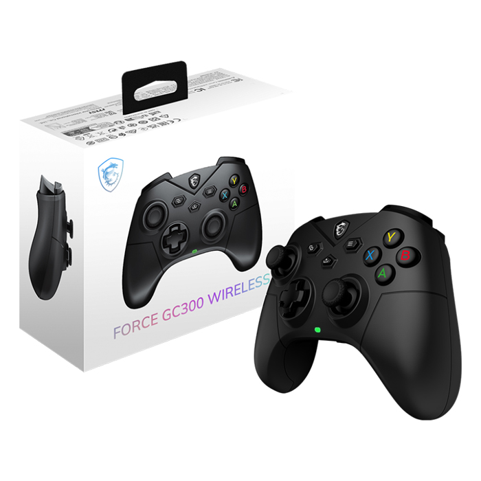 Joystick MSI Force FORCE GC300 W  - Control de juego 2.4 GHz inalámbrico, Bluetooth,  motores de vibración dual, Interfaz USB-C 2.0, compatible con Windows 10, android, batería de litio, color negro. FORCE GC300 W 