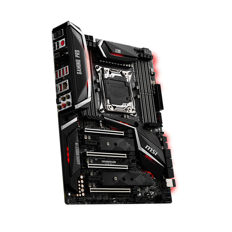 Tarjeta Madre Intel MSI X299 GAMING PRO CARBON AC - LGA2066, Intel X299, 4x DDR4 4133 MHz+ (OC), 4x PCI-Express 3.0 x16, 3 x AMD CrossFireX, 3x Nvidia SLI, USB 3.1, Wifi 802.11ac, Bluetooth, M.2, 1Gbit Red.