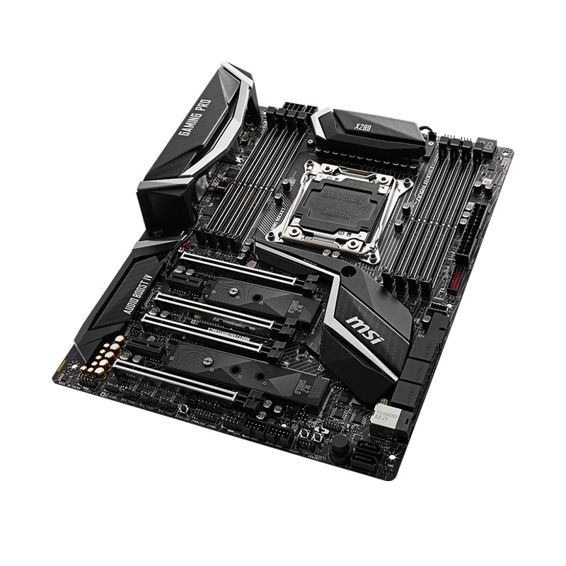 Tarjeta Madre Intel MSI X299 GAMING PRO CARBON AC - LGA2066, Intel X299, 4x DDR4 4133 MHz+ (OC), 4x PCI-Express 3.0 x16, 3 x AMD CrossFireX, 3x Nvidia SLI, USB 3.1, Wifi 802.11ac, Bluetooth, M.2, 1Gbit Red.