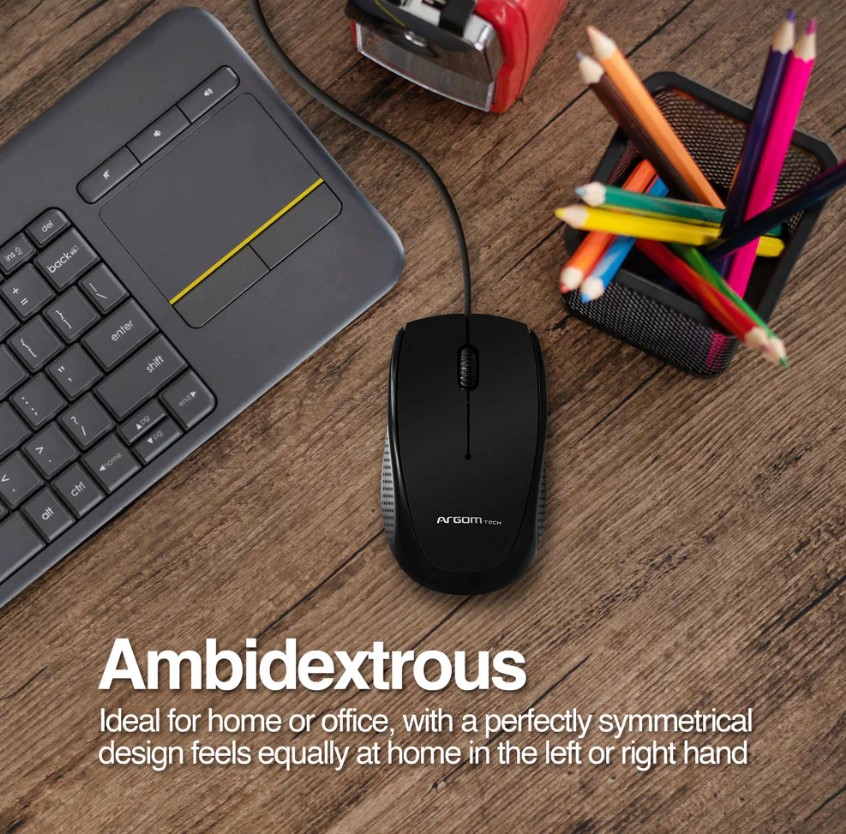 Mouse Argom - Ratón óptico, ergonómico, 800 dpi, 3 botones, usb, color negro.