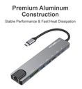 Hub Argom ARG-UB-0093, USB Tipo C macho para computadora o movil, 8 en 1, 2 X USB 3.0 hembra, 1 X HDMI, 1 X MicroSD, 1 X SD, RJ45 red 1000Mbps, 2 X Tipo C(transferencia y carga) color gris.