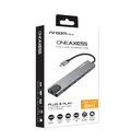 Hub Argom ARG-UB-0093, USB Tipo C macho para computadora o movil, 8 en 1, 2 X USB 3.0 hembra, 1 X HDMI, 1 X MicroSD, 1 X SD, RJ45 red 1000Mbps, 2 X Tipo C(transferencia y carga) color gris.