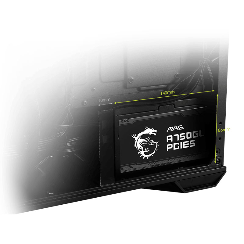 Fuente de poder MSI MAG A750GL PCIE5 - 750W, 24 Pines ATX, 3x Conector 6+2 PCI-E 5.0 y 8x SATA, Abanico 120mm, 80 Plus Gold